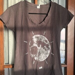GK Black Short-Sleeve V-Neck Tee with Distressed Moon Graphic